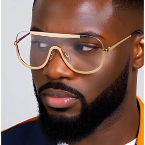 Men‎ Oversized Shield Sunglasses Fashion Clear Lens  UV400 Luxury Festival Gafas